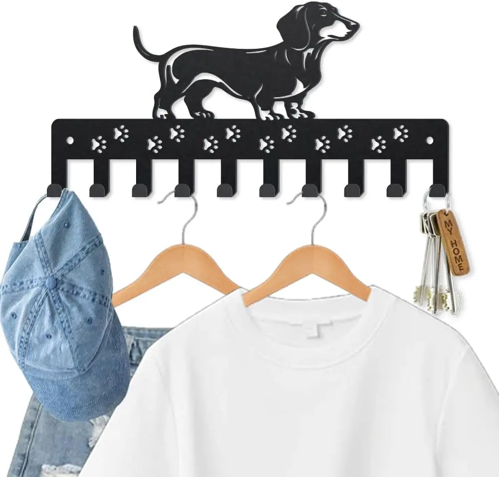 Dachshund Wall Coat Rack – Metal Dog Hook with 10 Hooks