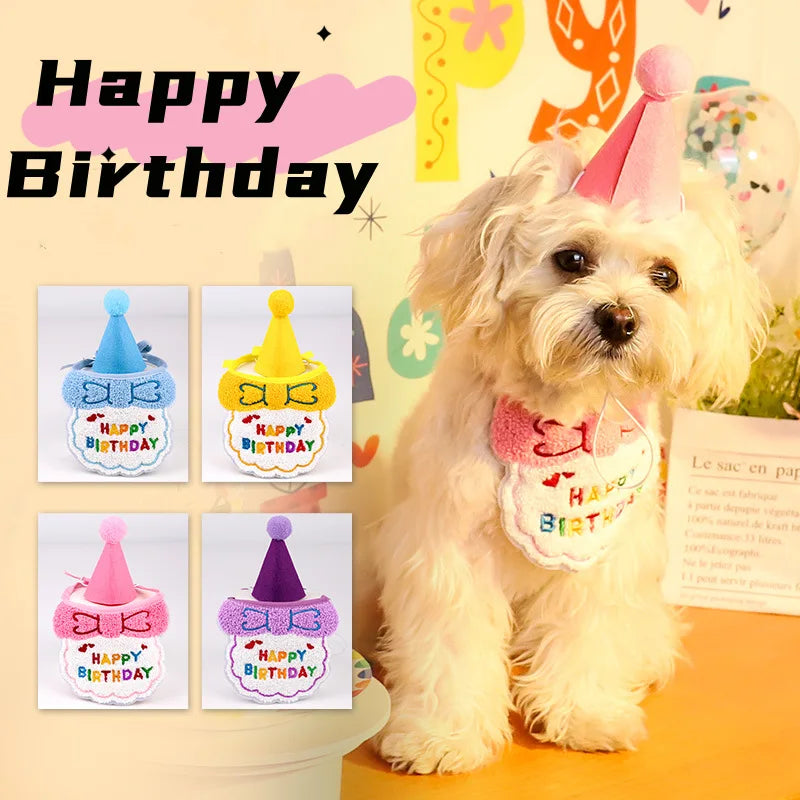 Pet Dog Cat Birthday Dress Bib Party Supplies Saliva Towel Felt Hat