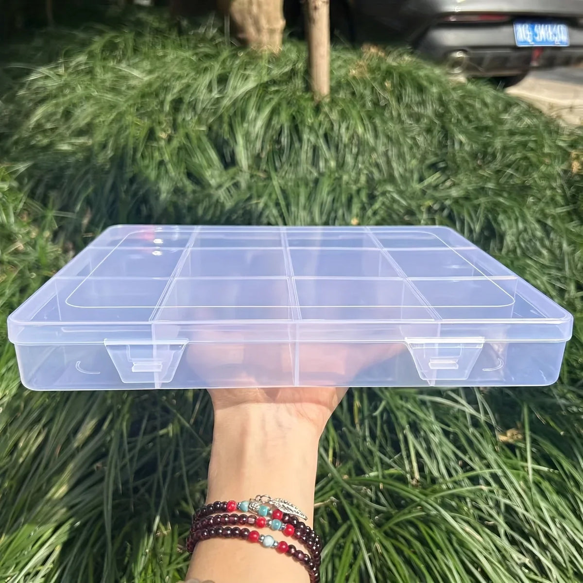 12-Compartment Transparent Storage Box with Card Slots