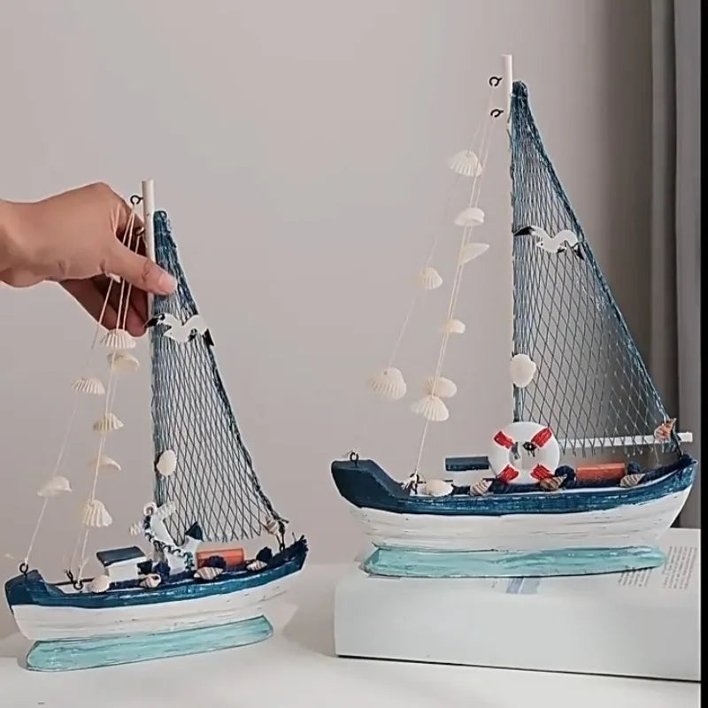 Wooden Sailboat Ornaments Shell Boat Rudder Anchor Lighthouse Seabird