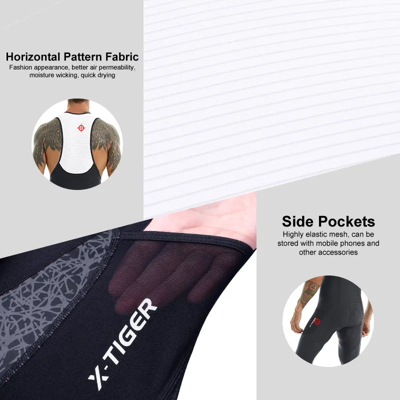X-TIGER Men's Cycling Bib Pants | Breathable MTB Road Tights