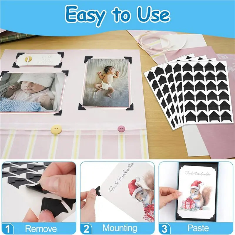 A36T- Photo Corners Self Adhesive Acid Picture Scrapbooking DIY