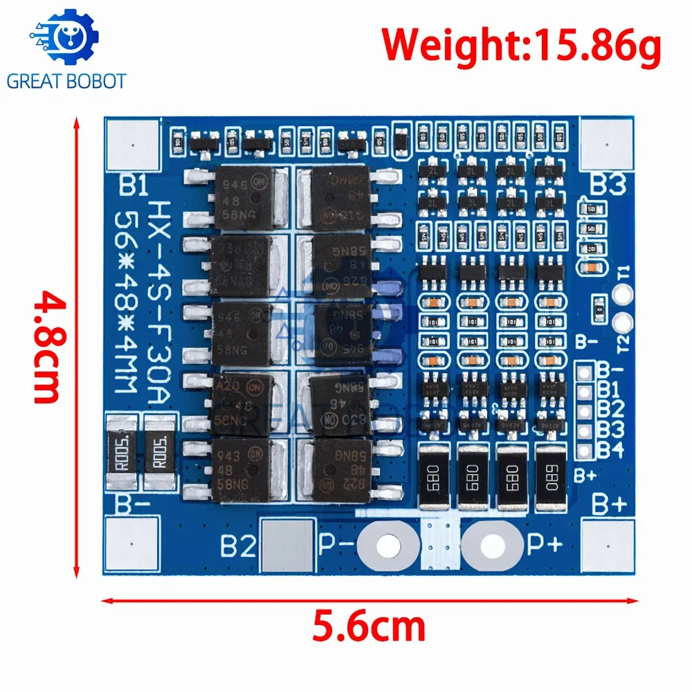 4S 30A BMS LiFePO4 Lithium Battery Protection Board with Balance