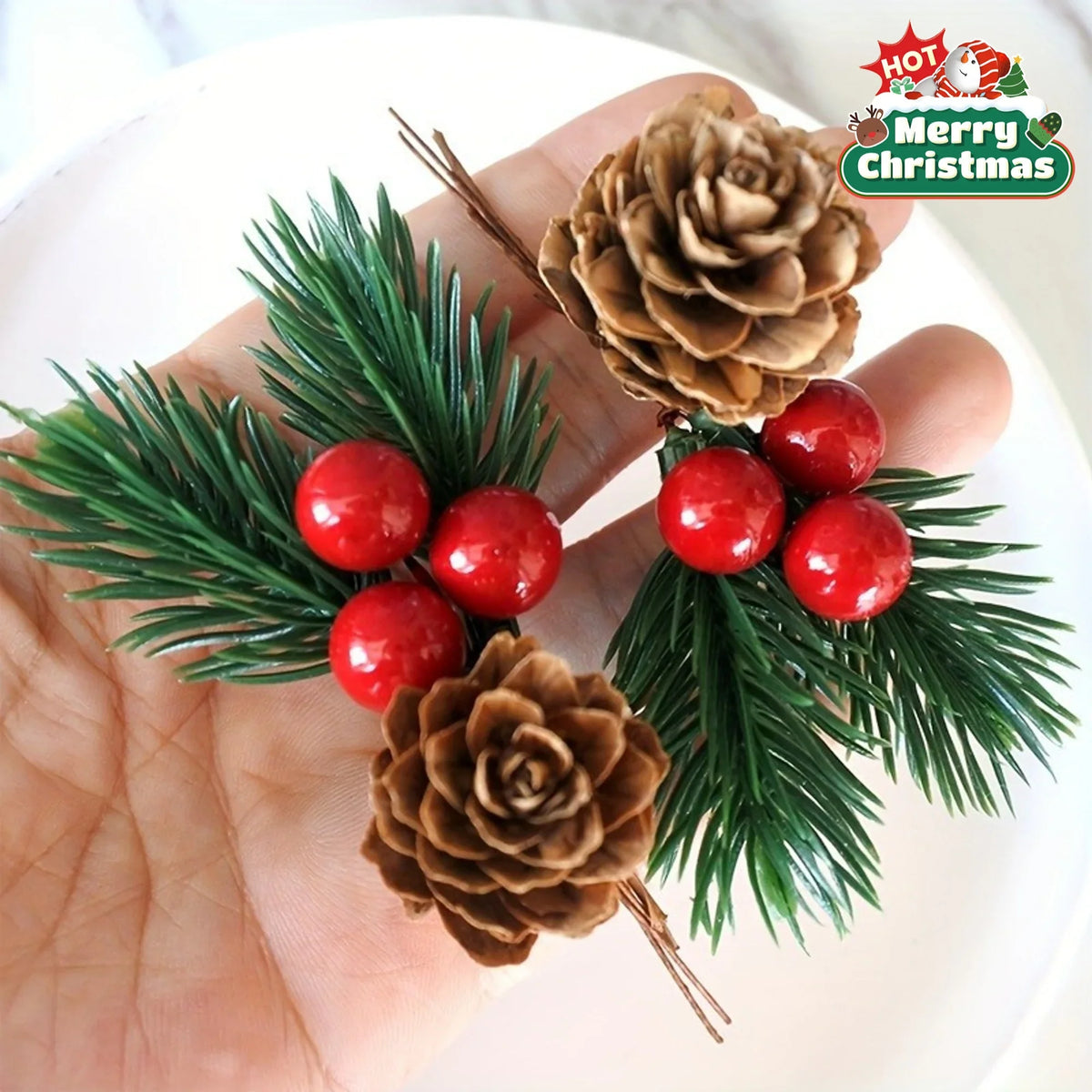 10-Pc Artificial Pine Cones & Red Berries – Holiday Decor