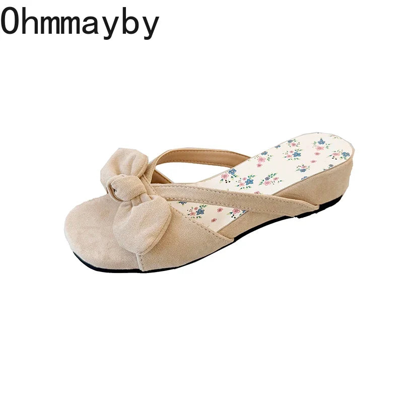 Women's Floral Butterfly-Knot Wedge Slides | Summer Dress Slippers