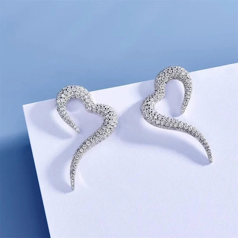 Huitan Irregular Heart Stud Earrings – Cubic Zirconia Women