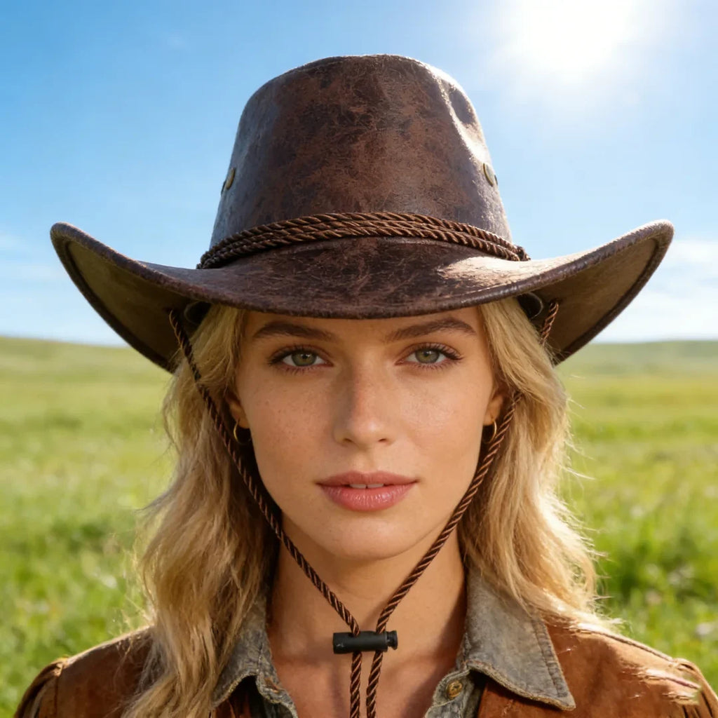 Vintage Faux Leather Big-edge Western Cowboy Hats Panama Gentleman