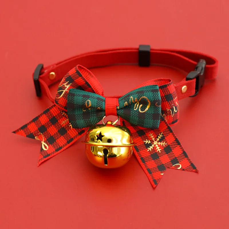 Christmas Pet Collar Bell Bow Red Green Themed Adjustable Dog Cat