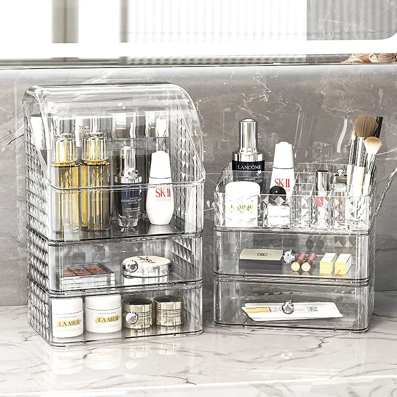 Luxury Transparent Makeup Storage Box with Drawers | Dust Proof