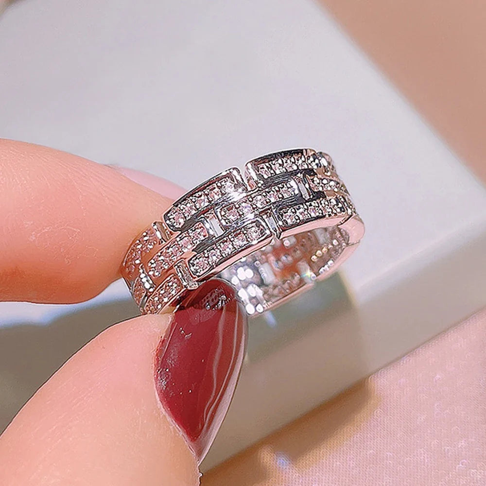 Huitan Women's Silver Wedding Band Ring – Cubic Zirconia