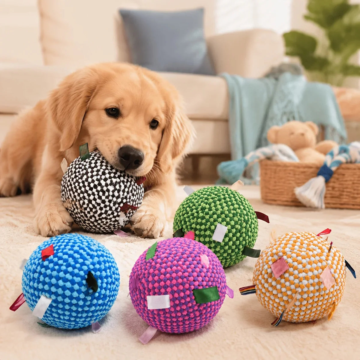 Dog Training Soft Bell Ball – Bite-Resistant Tug & Fetch Toy