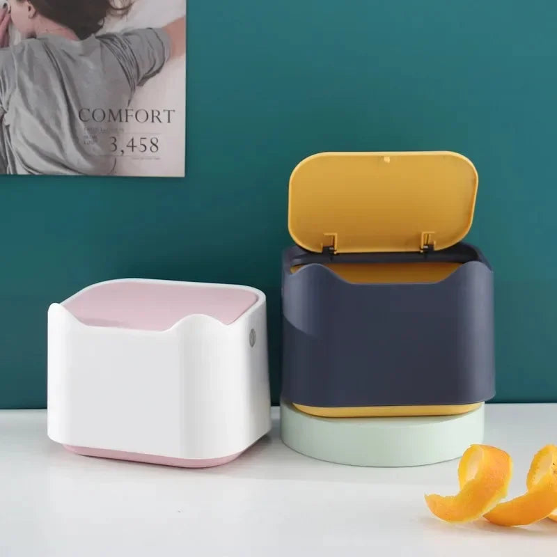 Mini Desktop Trash Can with Press Lid – Cute Desk Waste Bin