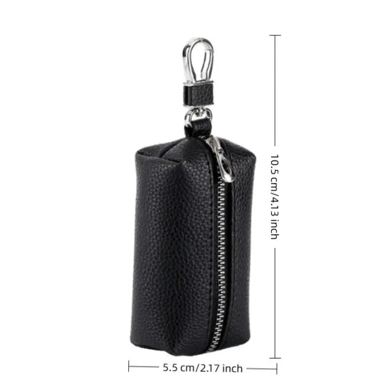 Double Zipper PU Leather Key & Coin Pouch with Metal Clip
