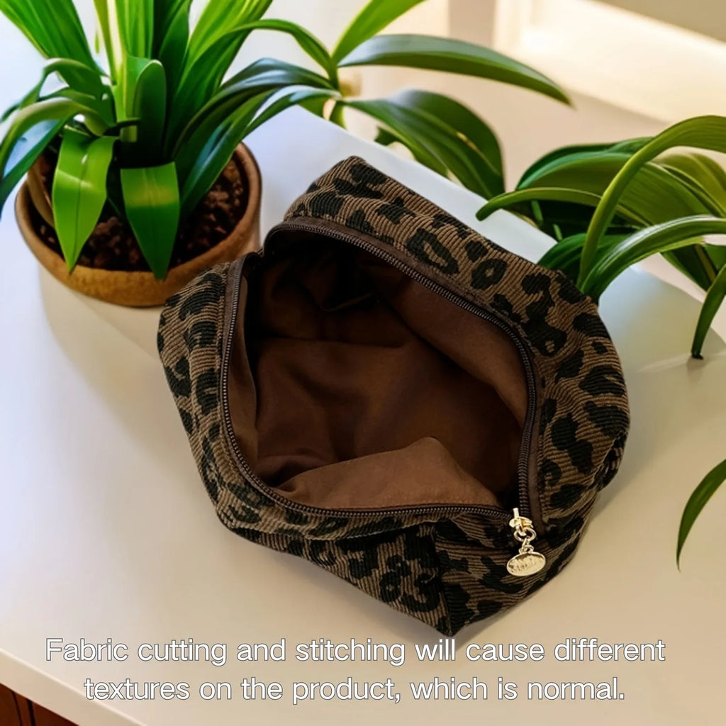 Brown Leopard Print Cosmetic Bag Zipper Makeup Pouch Travel Toiletry