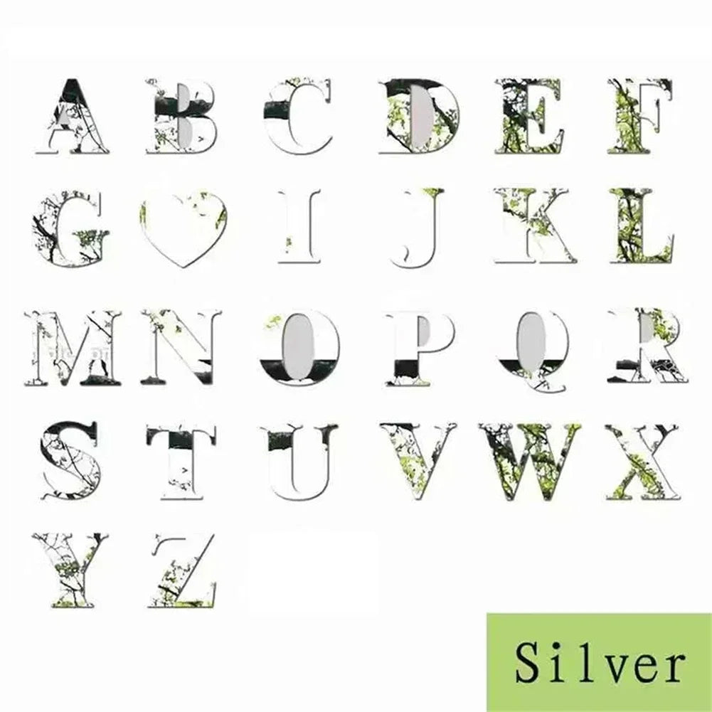 3D Silver Mirror Acrylic Alphabet Wall Sticker – A to Z Decal
