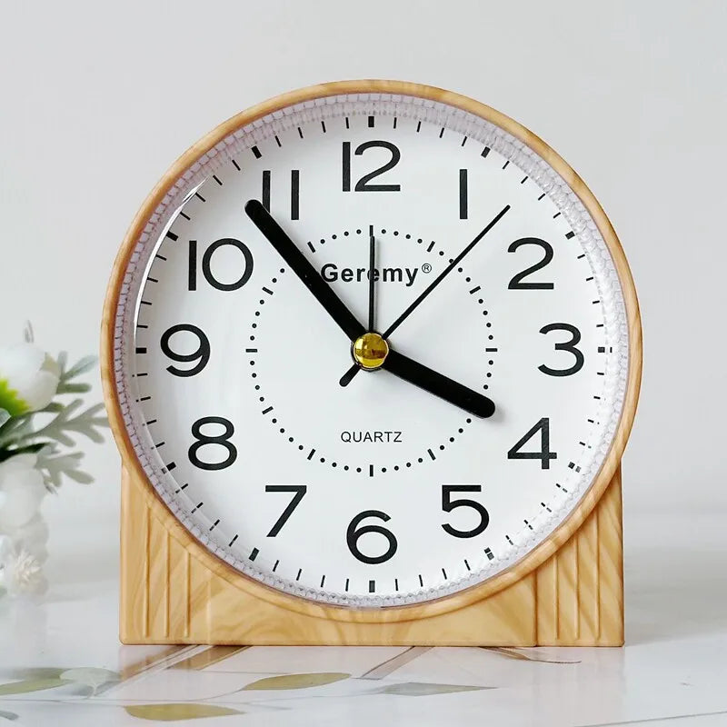 Simple Retro Imitation Wood Grain Alarm Clock Home Desktop Square