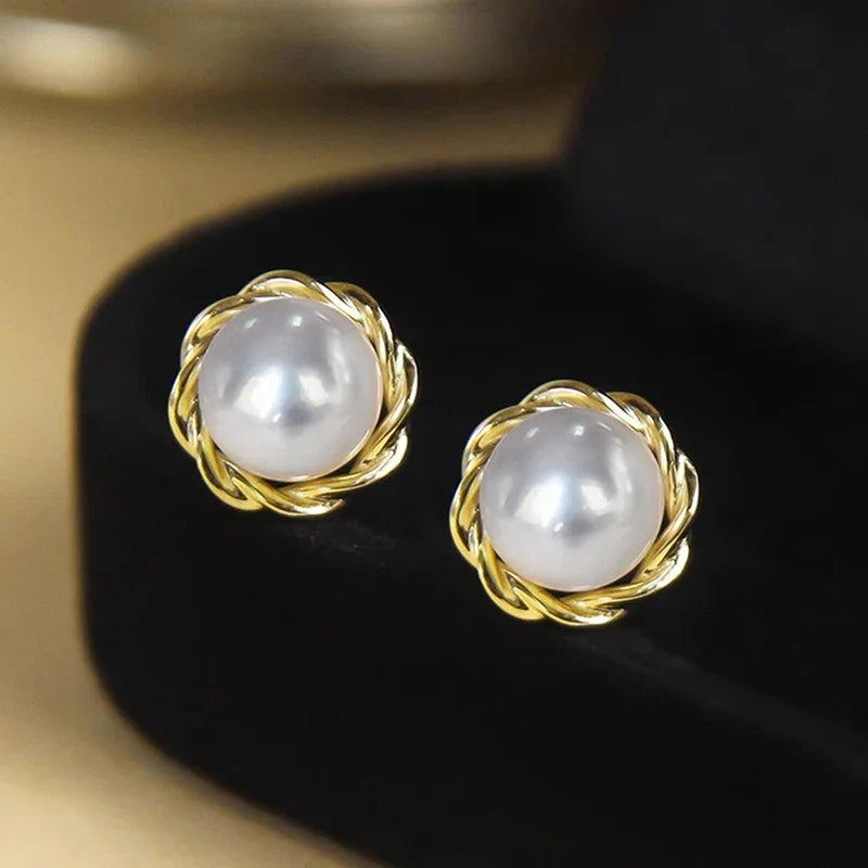 Huitan Gold Pearl Stud Earrings | Simulated Pearl Fashion Jewelry