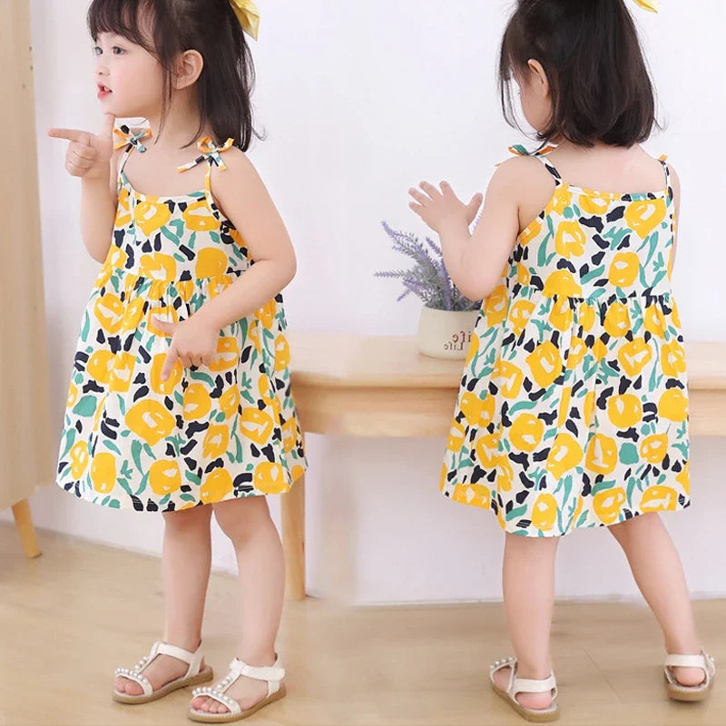 Girls Sleeveless Floral Sundress | Summer Beach Princess Dress