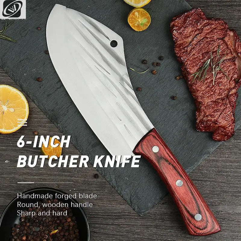 Forged Stainless Steel Cleaver Knife – Wood Handle Butcher