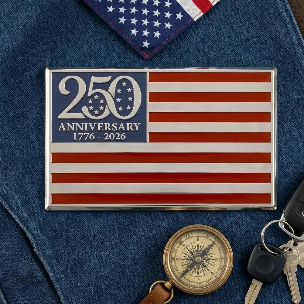 US 250 Metal Flag Car Decal 1776-2026 Patriotic Emblem Badge Pickup