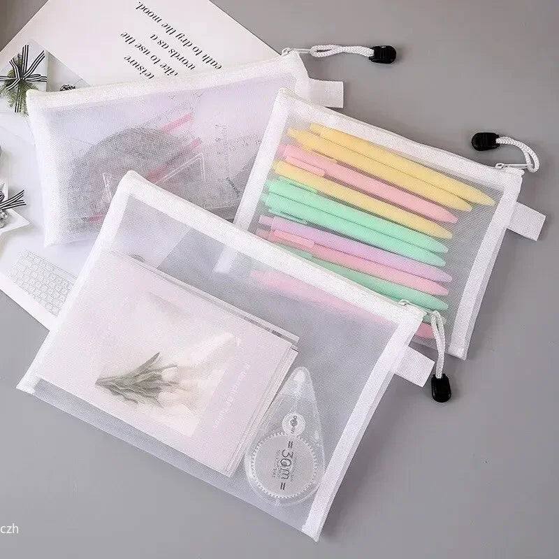 3-Pack Transparent Mesh Zipper Document Bags | Stationery