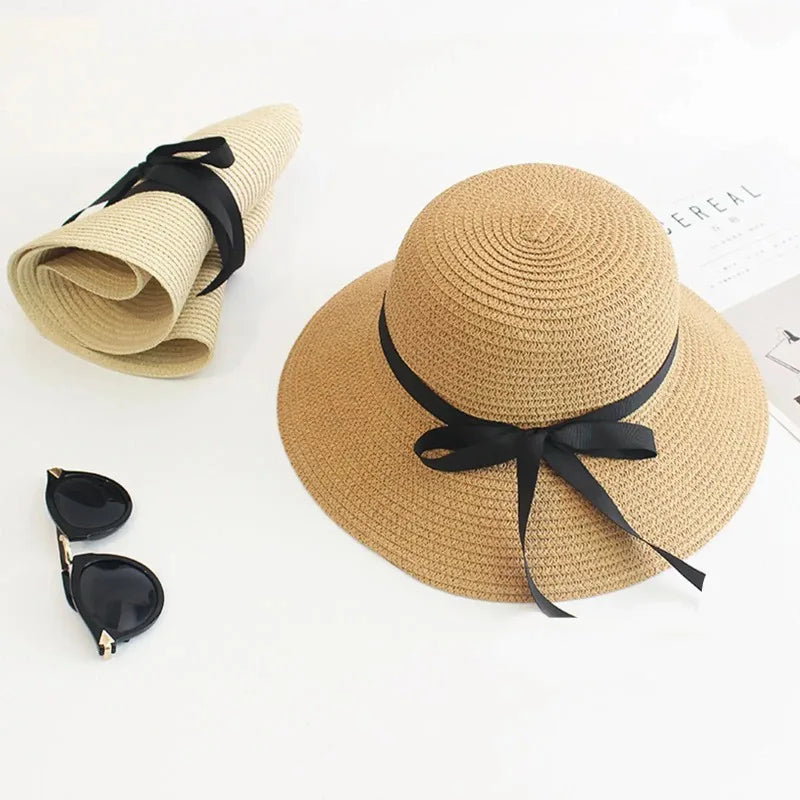 Women's UPF 50+ Wide Brim Foldable Straw Beach Hat