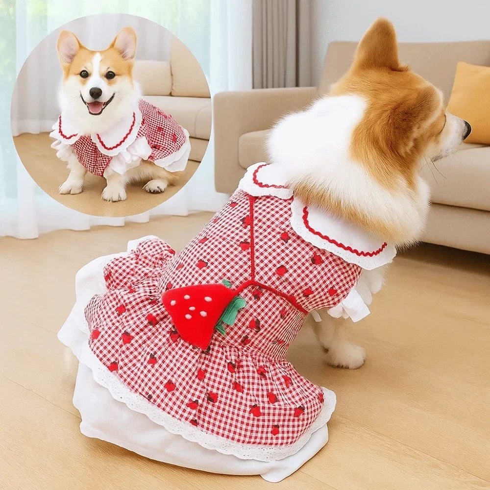 Strawberry Pet Dress – Soft Summer Skirt for Cats & Puppies