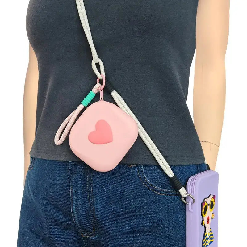 Heart Silicone Coin Purse Organizer Pouch with Woven Lanyard