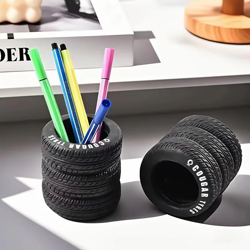 Car Tire Shaped Pen Holder – Novelty Desk Organizer & Pencil Cup