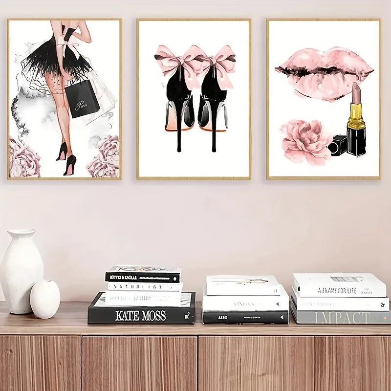 3-Piece Fashion Girl Canvas Wall Art Set | Frameless Living Room
