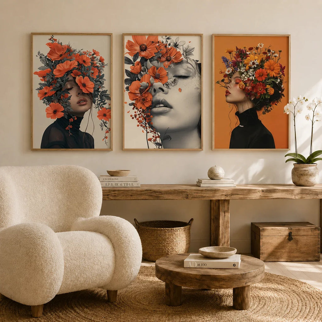 Nordic Canvas Wall Art – Woman & Flowers Vintage Poster Print