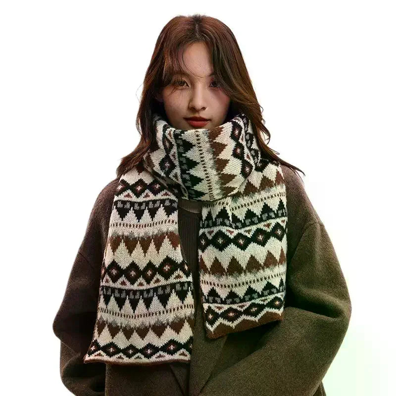 Women's Retro Jacquard Knit Winter Scarf – Thick & Warm