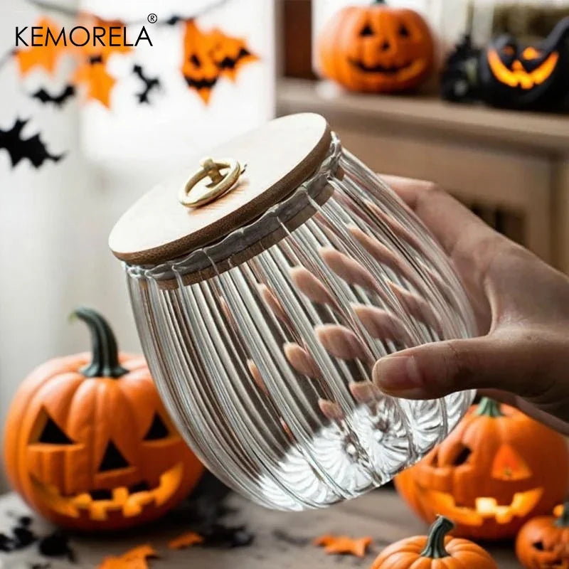 Halloween Glass Candy Jar with Airtight Wood Lid | Canister