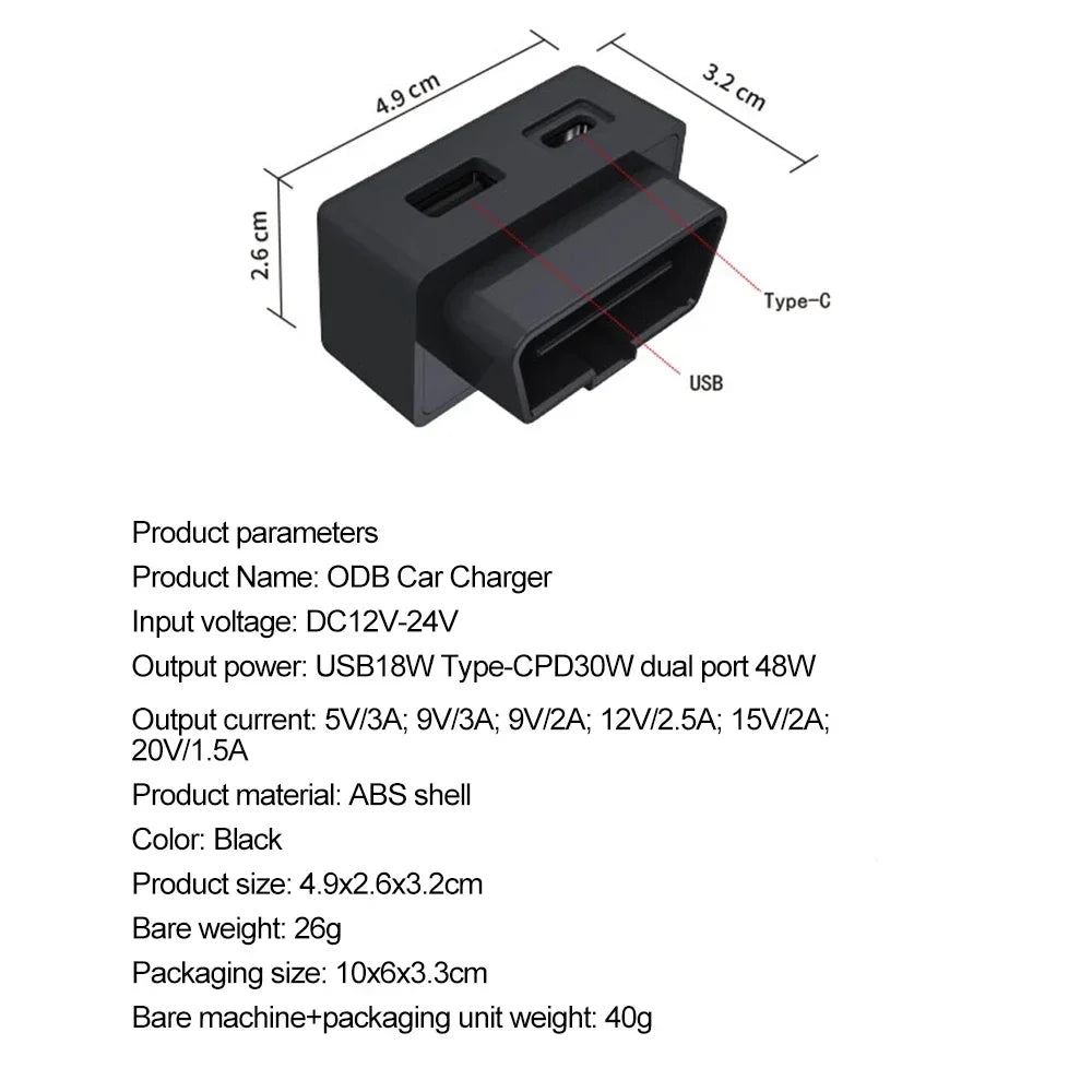 Tesla Model 3/Y/X/S OBD Charger Splitter – Dual USB Adapter
