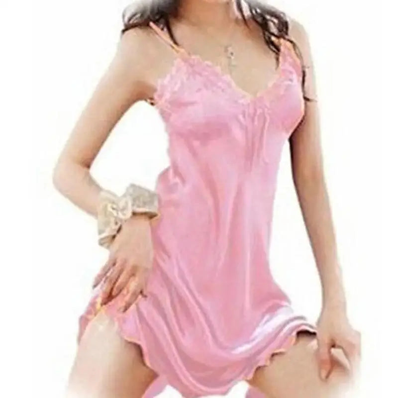 Women's Lace Babydoll Nightgown – Off Shoulder Satin Sleep Dress