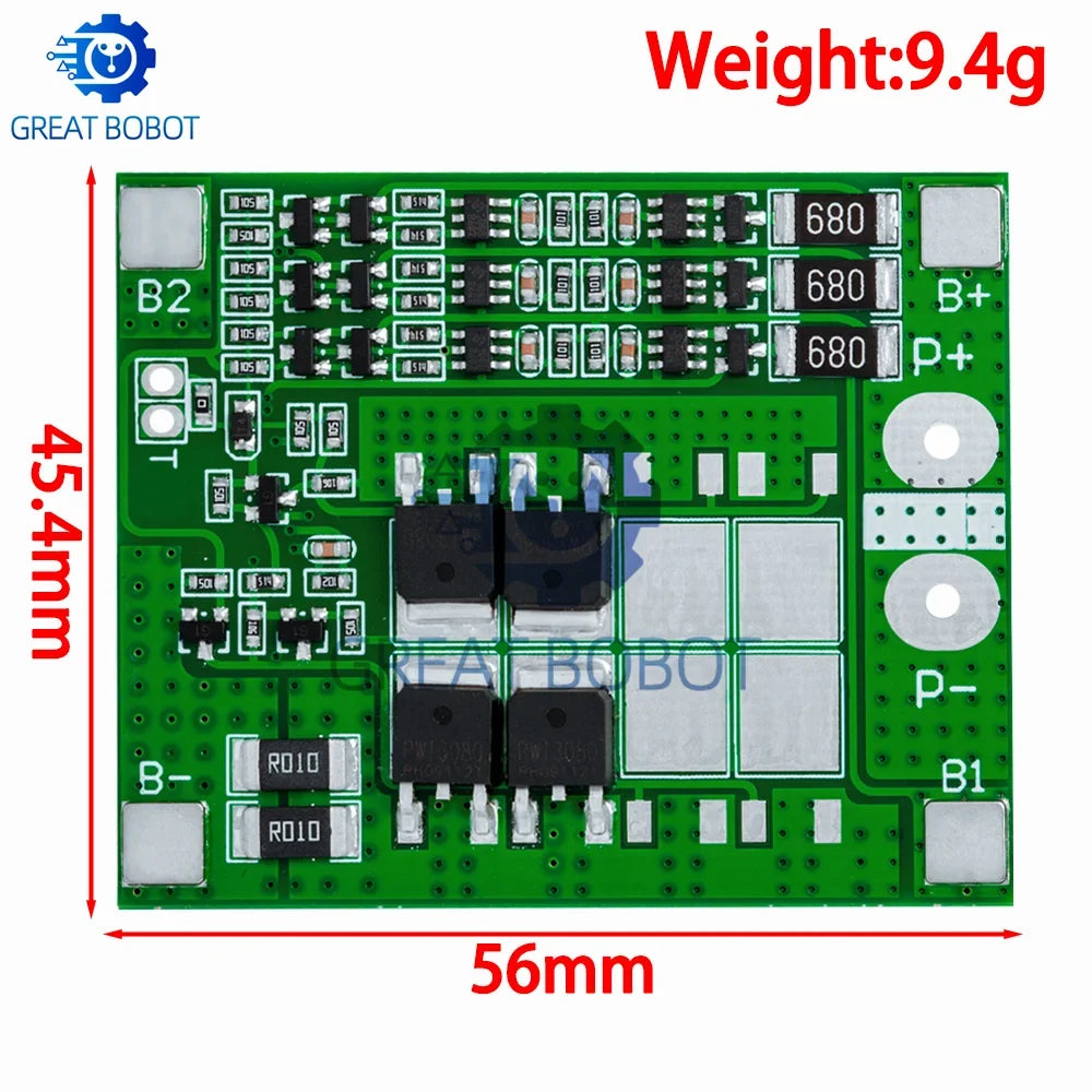 3S 18650 Lithium Battery BMS Protection Board 12.6V 15A