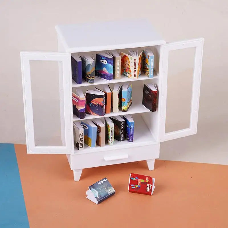 Miniature Dollhouse Cabinet Set with 20 Books | 1:6 & 1:12 Scale