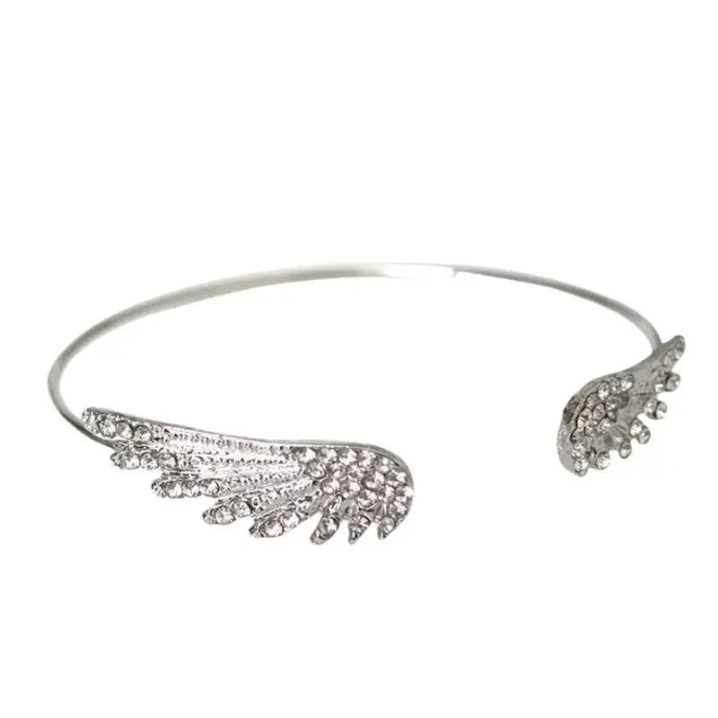 Angel Wings Silver Open Bangle Bracelet – Adjustable Women's Cuff