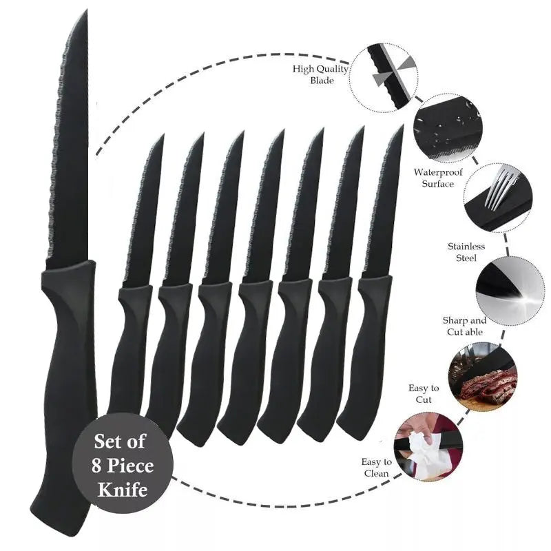 Black Matte Stainless Steel Steak Knife Set – 4, 6 or 8 Piece