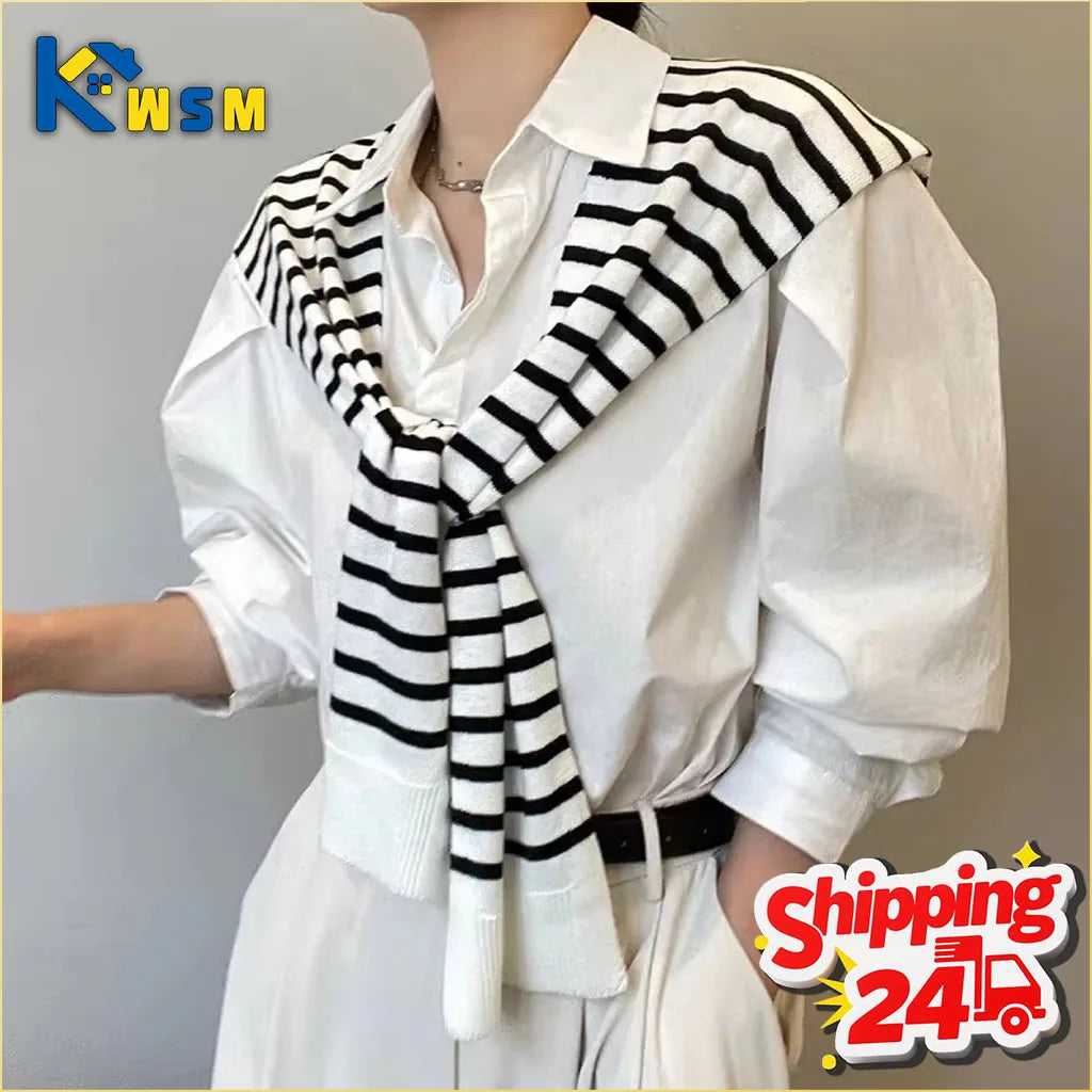 Women's Knitted Stripe Capelet – Lightweight Shoulder Wrap Shawl