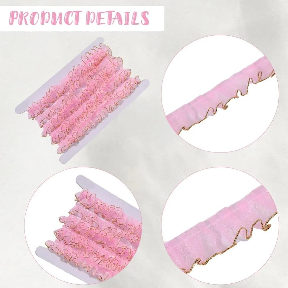 Pink Organza Pleated Ruffle Ribbon 10M | Glitter Trim 19–23mm