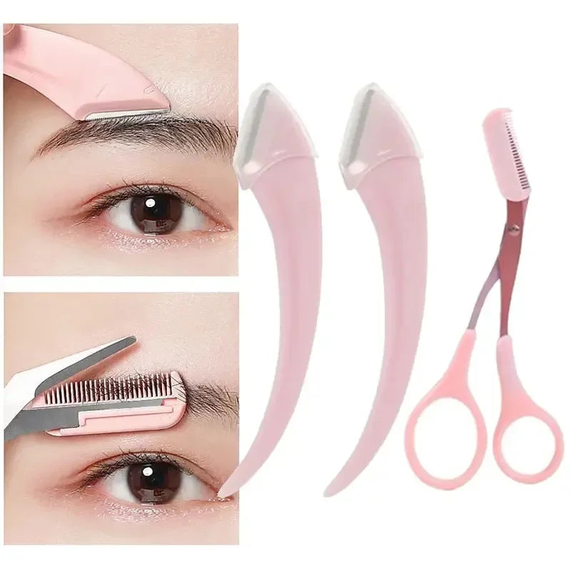Eyebrow Trimmer Set – Curved Razor & Scissors with Comb