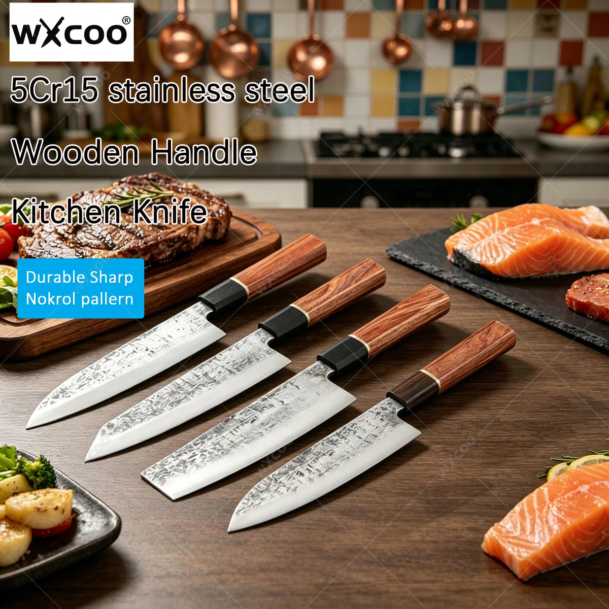 WXCOO Santoku Knife – Forged Hammer Pattern Chef Knife