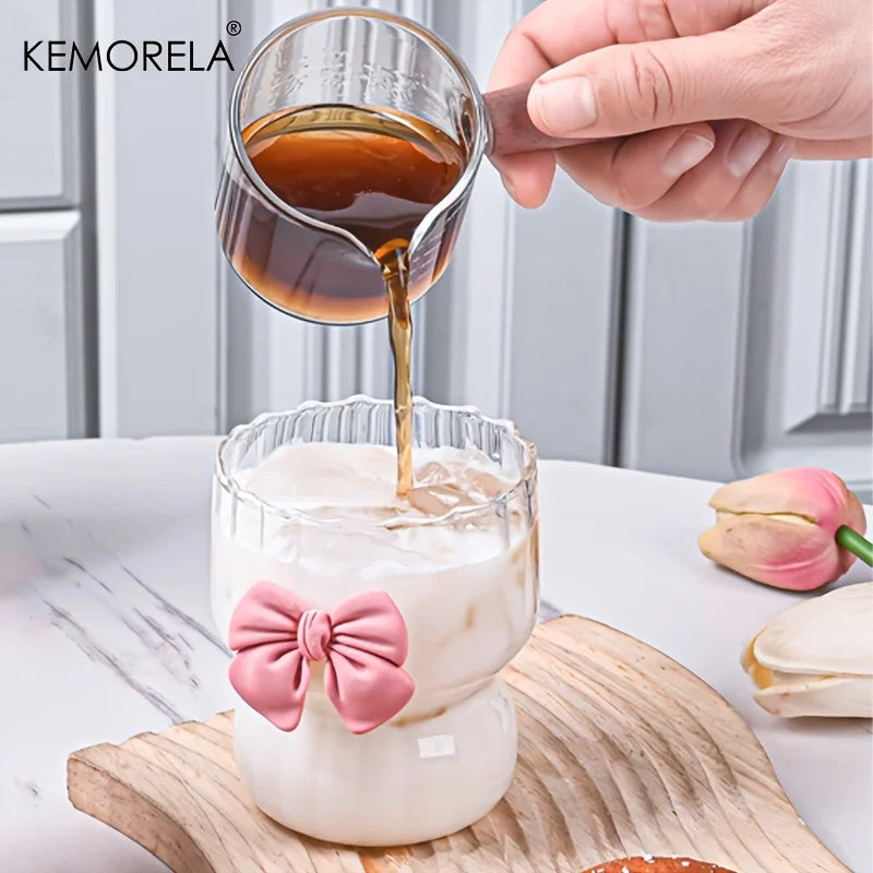 KEMORELA Bow Vintage Ripple Glass Cups 350ml – Set of 2/4/6