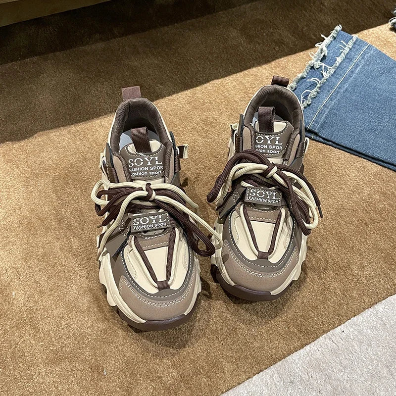 Women's Chunky Platform Sneakers – Lace-Up Casual Sports Shoes