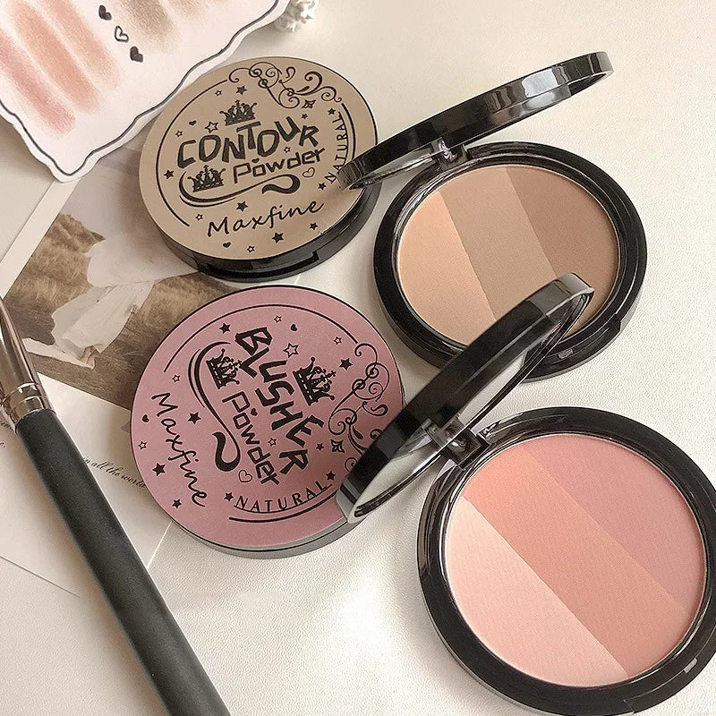3 in1 Three Colors Powder Tray Blush Contouring Waterproof Long
