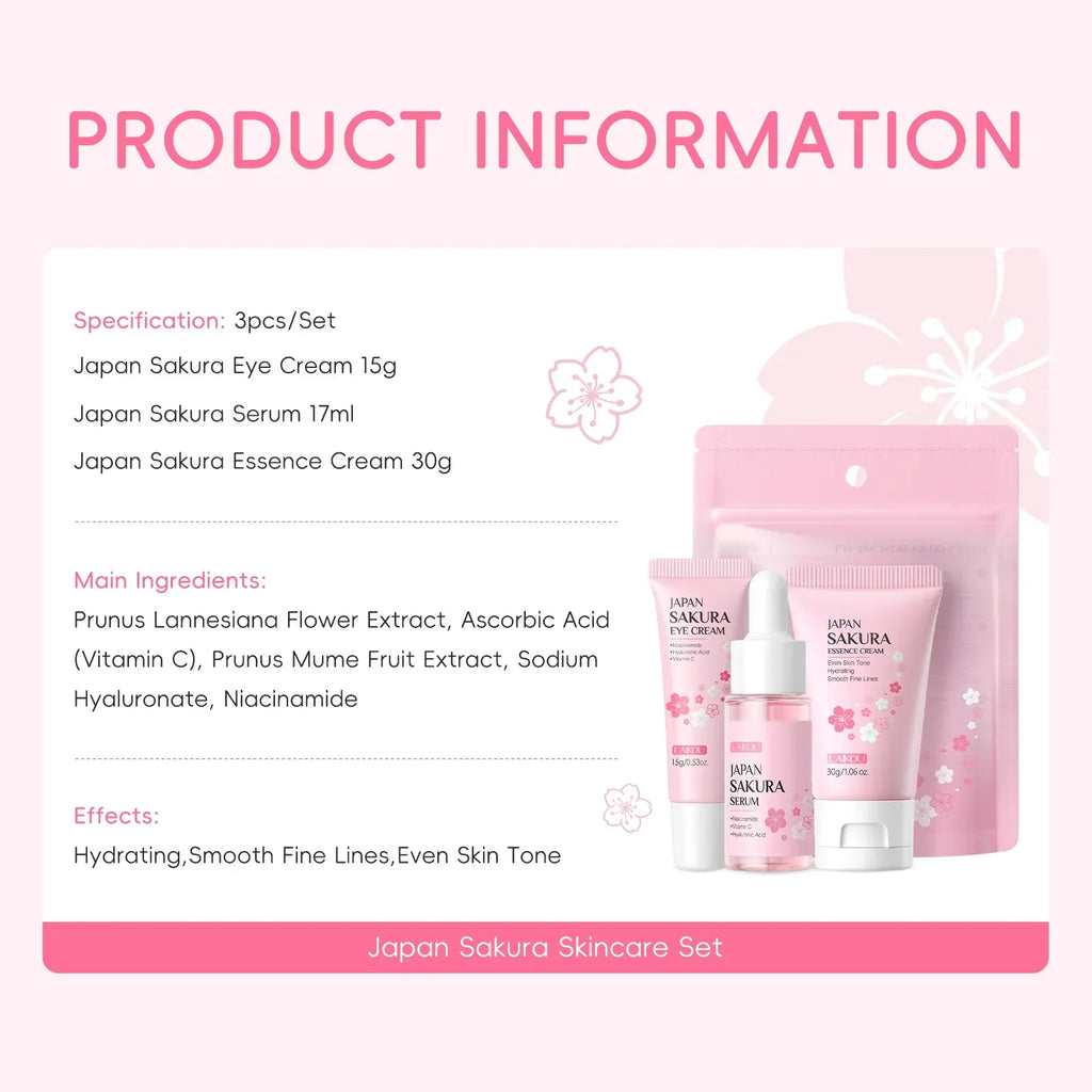 LAIKOU Vitamin C Sakura 3-Piece Skincare Set – Serum, Eye & Face Cream