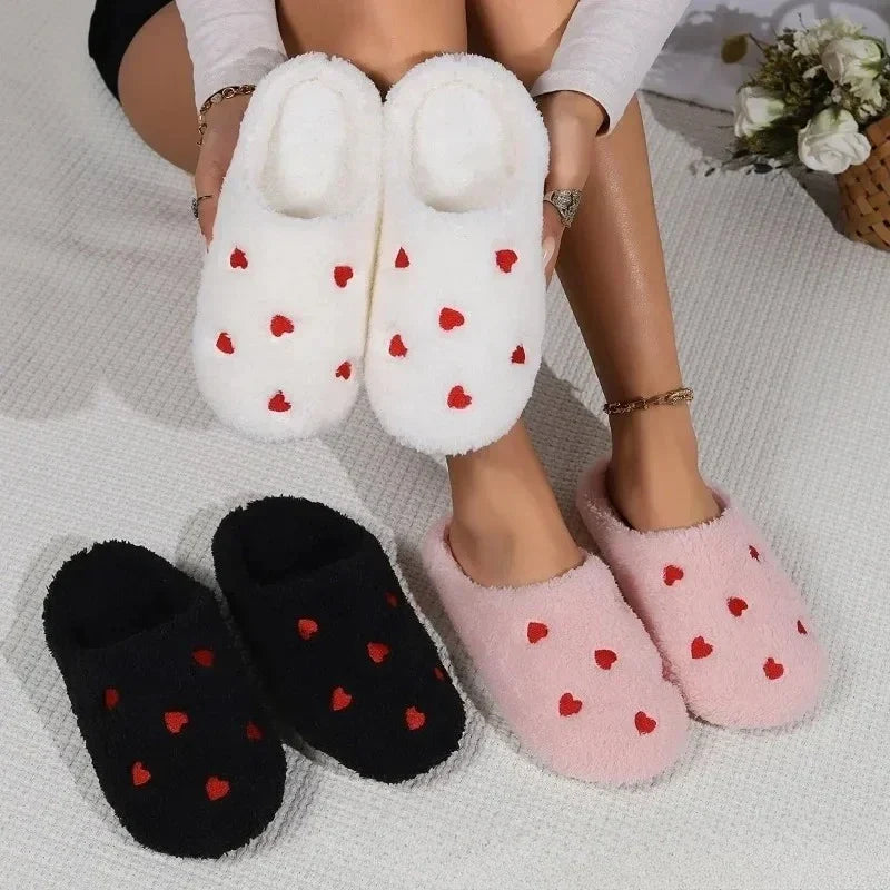Women's Heart-Shaped Indoor Slippers – Soft Silent Winter Shoes