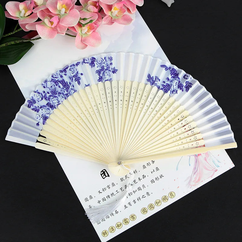 Folding Fan Hand Mini Silk Hollow Out Bamboo Products Arts Crafts