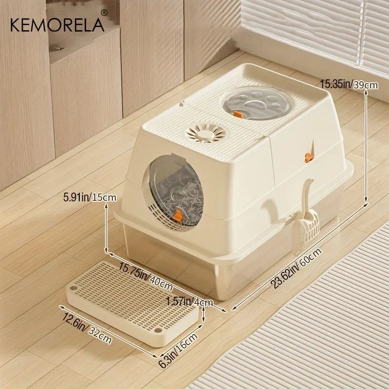 KEMORELA XL Stainless Steel Cat Litter Box – High-Sided + Scoop